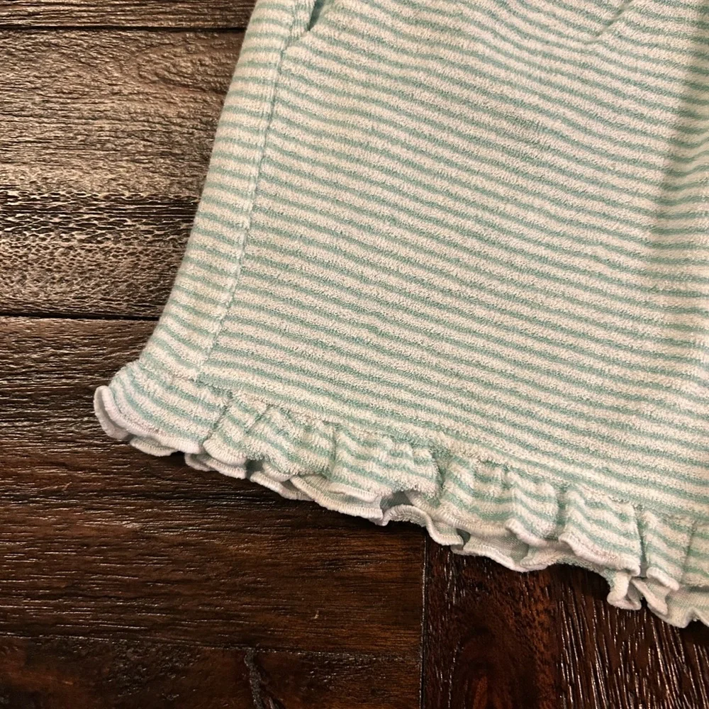 Ruffle Butts Soft Terry Cloth Striped Ruffle-Hem Shorts - Light Mint
